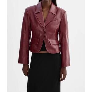 NEW LAMARQUE valentina micro leather blazer in burgundy